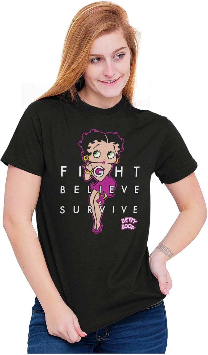 imageBetty Fight Breast Cancer Positivity Womens Graphic T Shirt TeesBlack