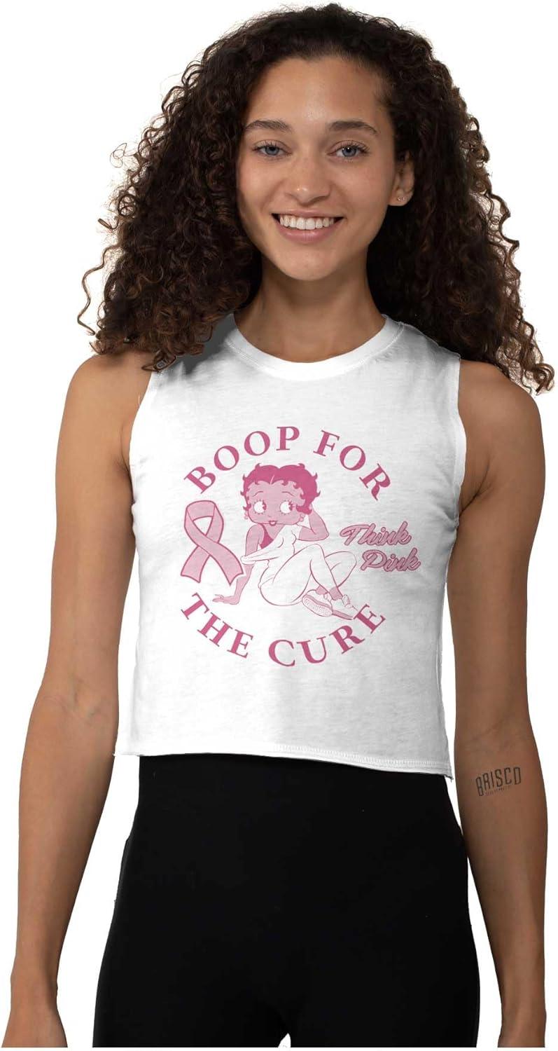 imageBreast Cancer Betty Boop for The Cure Womens Basic Cropped Tank TopWhite