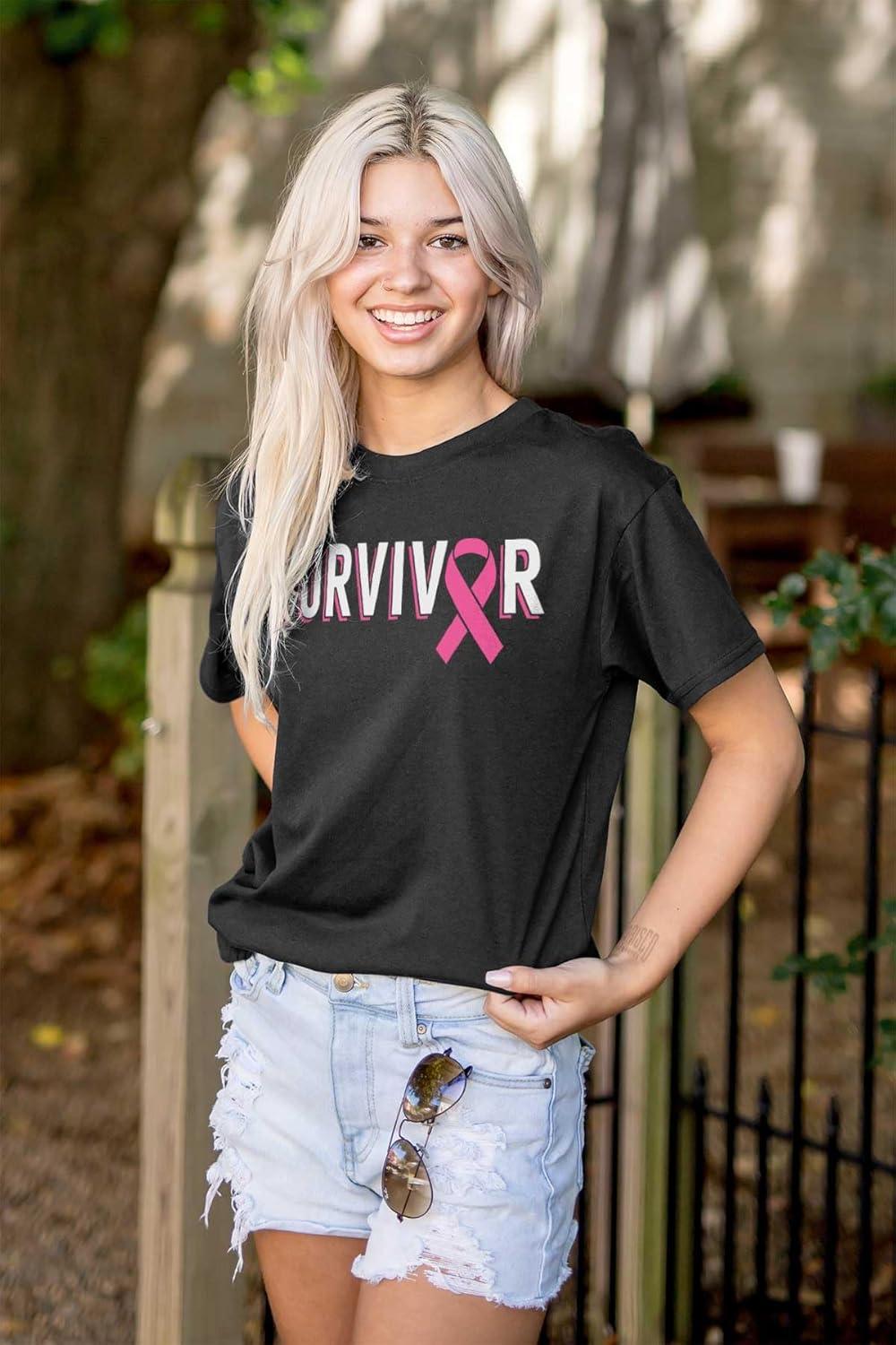 imageBreast Cancer Survivor Pink Ribbon Womens Graphic T Shirt TeesBlack