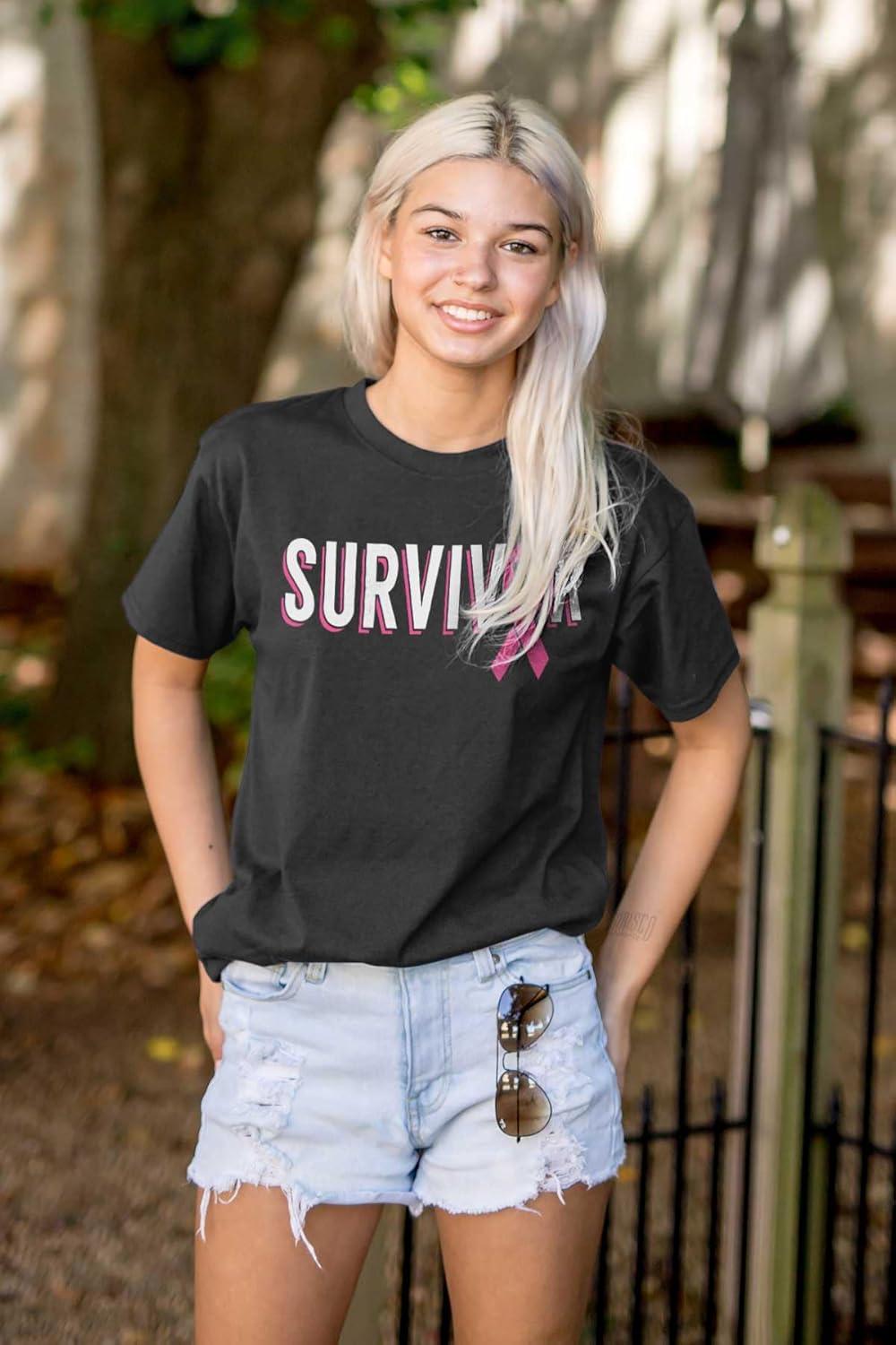 imageBreast Cancer Survivor Pink Ribbon Womens Graphic T Shirt TeesBlack