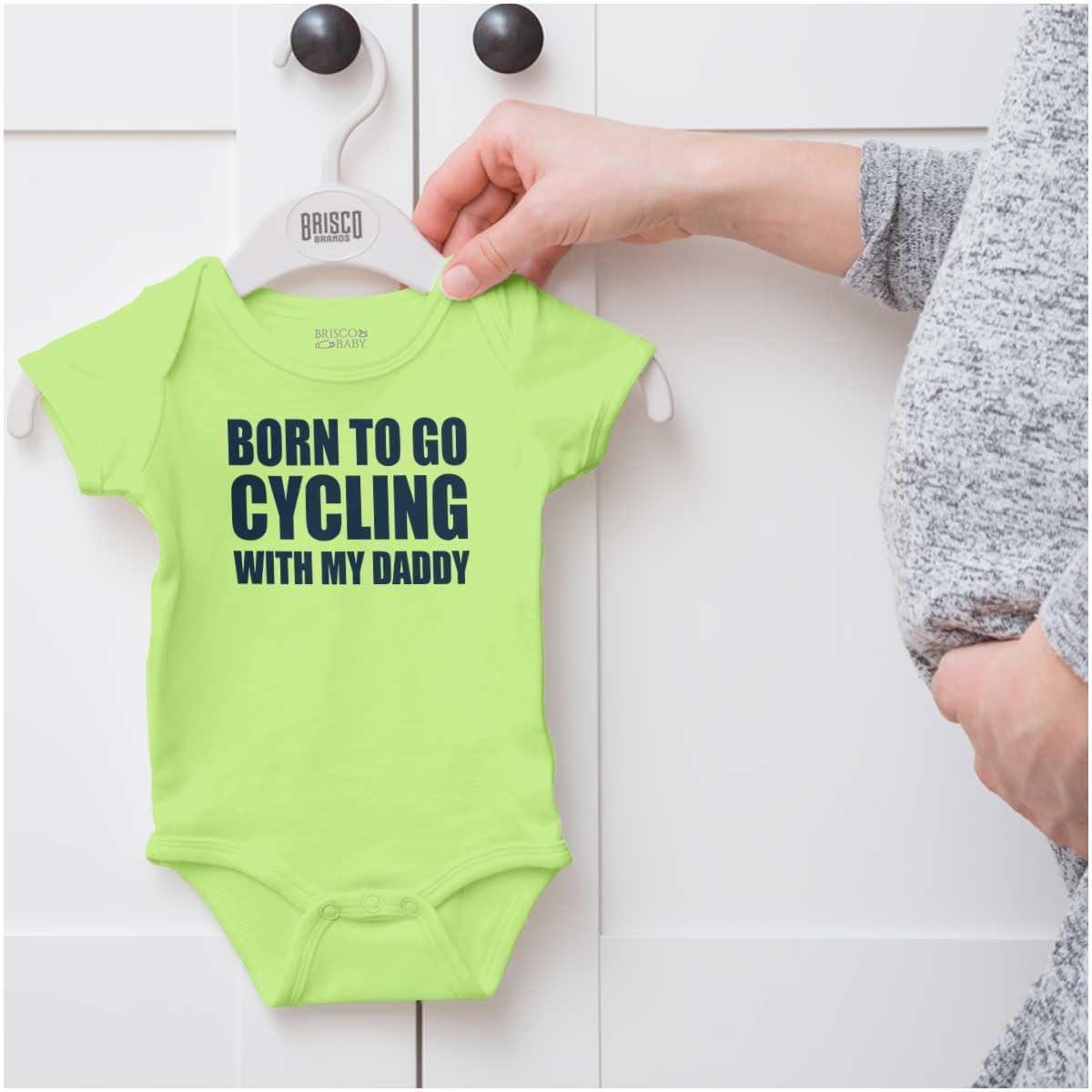 imageBrisco Brands Born To Go Cycling With My Daddy Baby Romper Boys or GirlsKey Lime