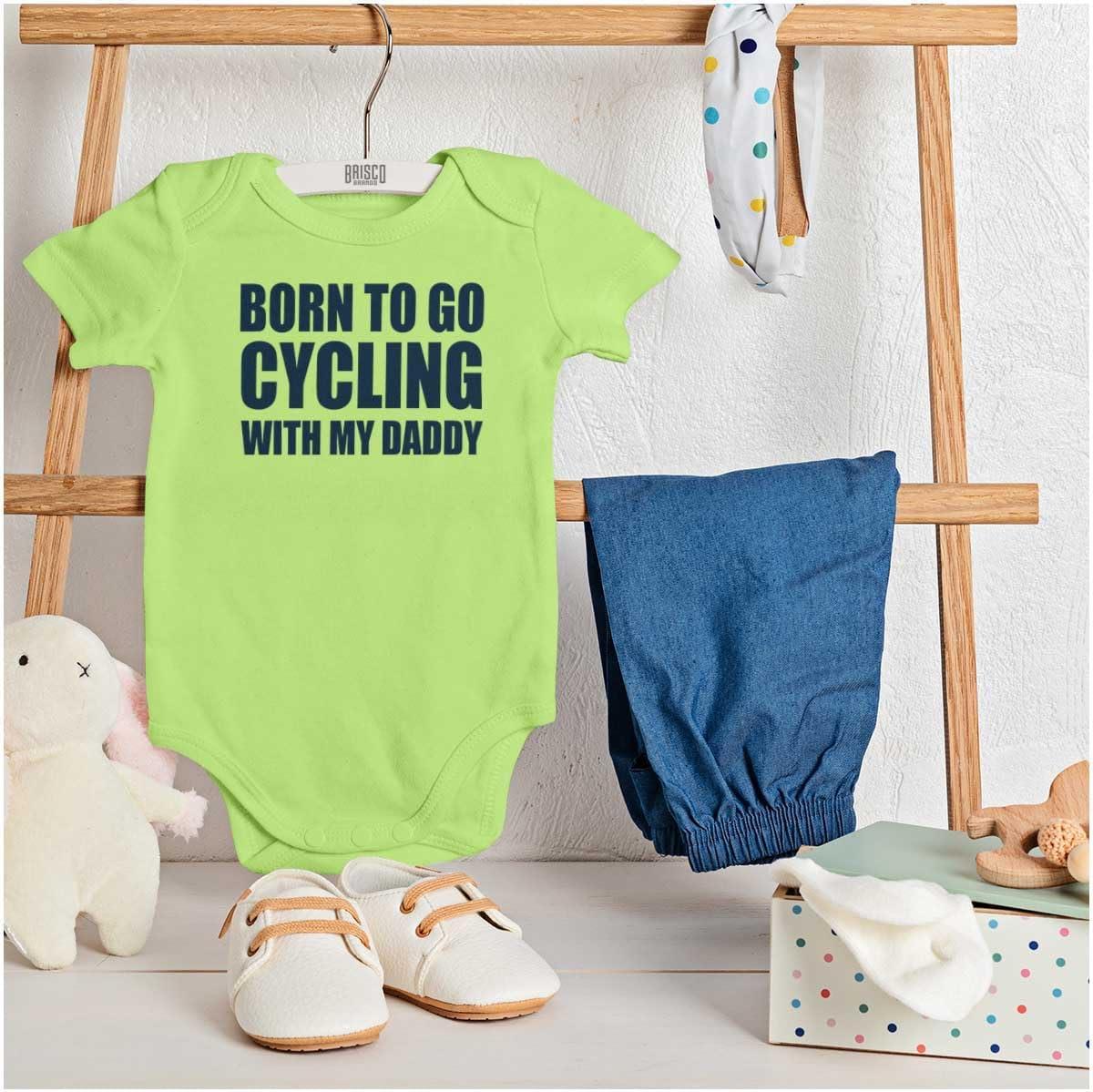 imageBrisco Brands Born To Go Cycling With My Daddy Baby Romper Boys or GirlsKey Lime