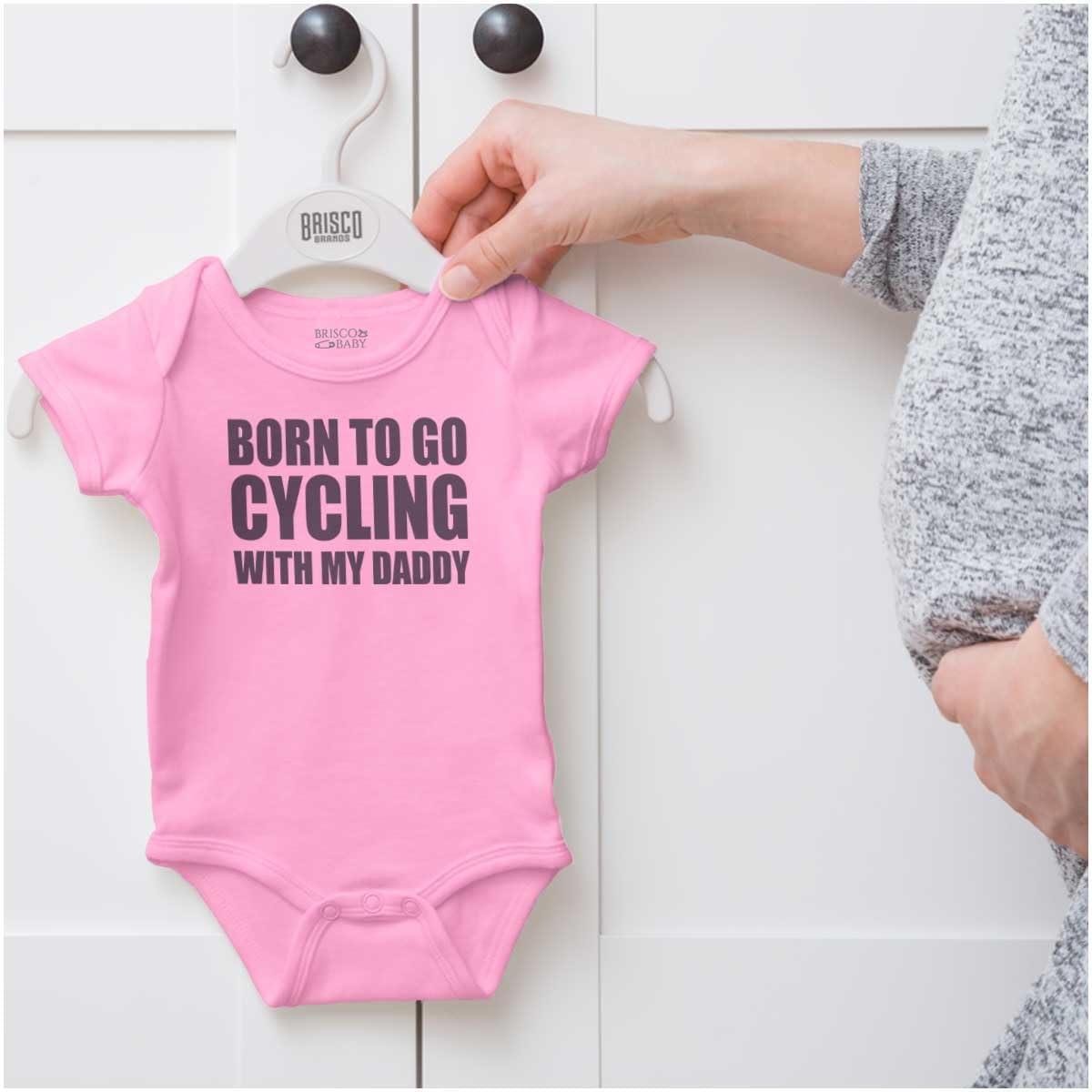 imageBrisco Brands Born To Go Cycling With My Daddy Baby Romper Boys or GirlsPink
