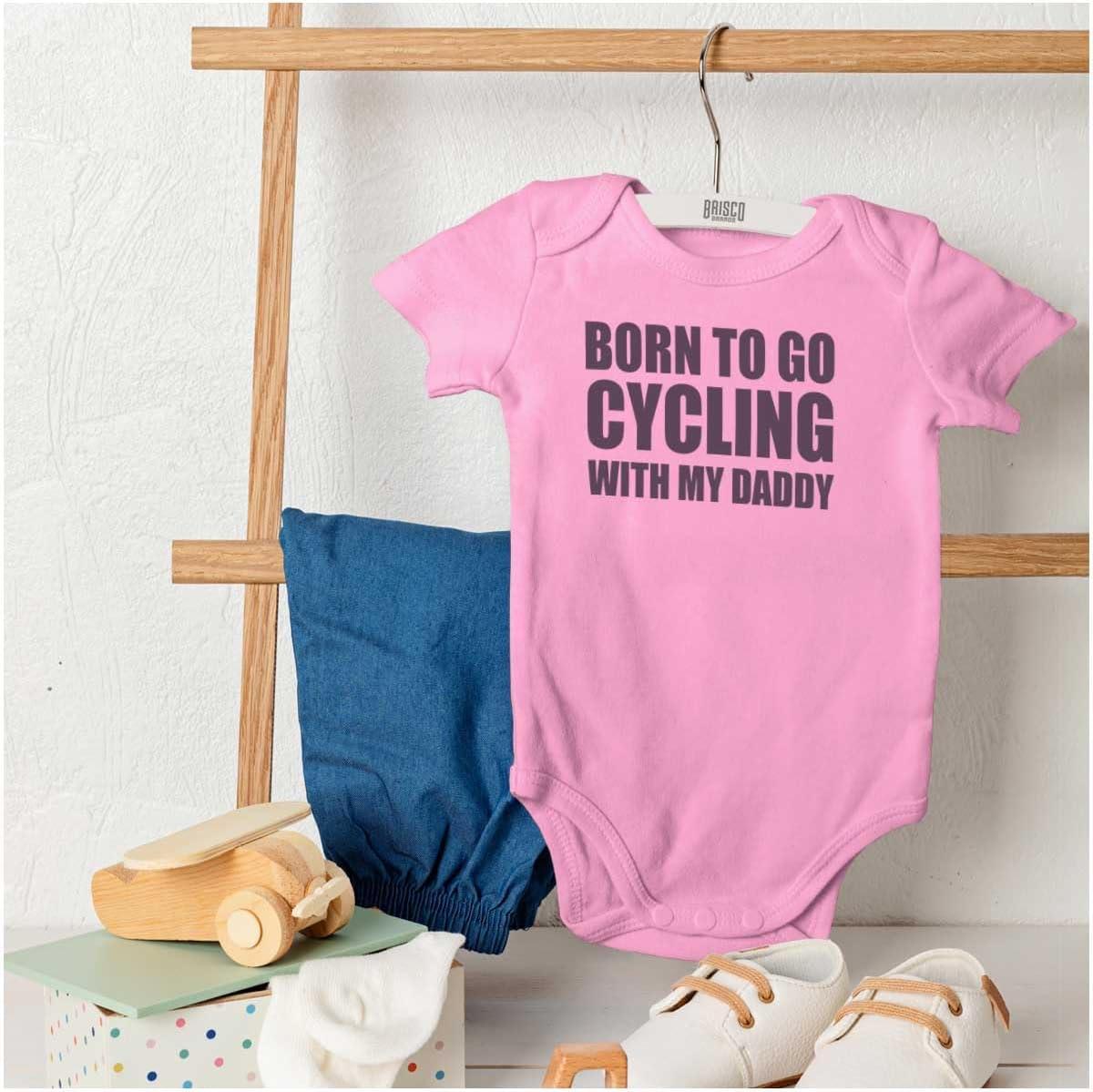 imageBrisco Brands Born To Go Cycling With My Daddy Baby Romper Boys or GirlsPink