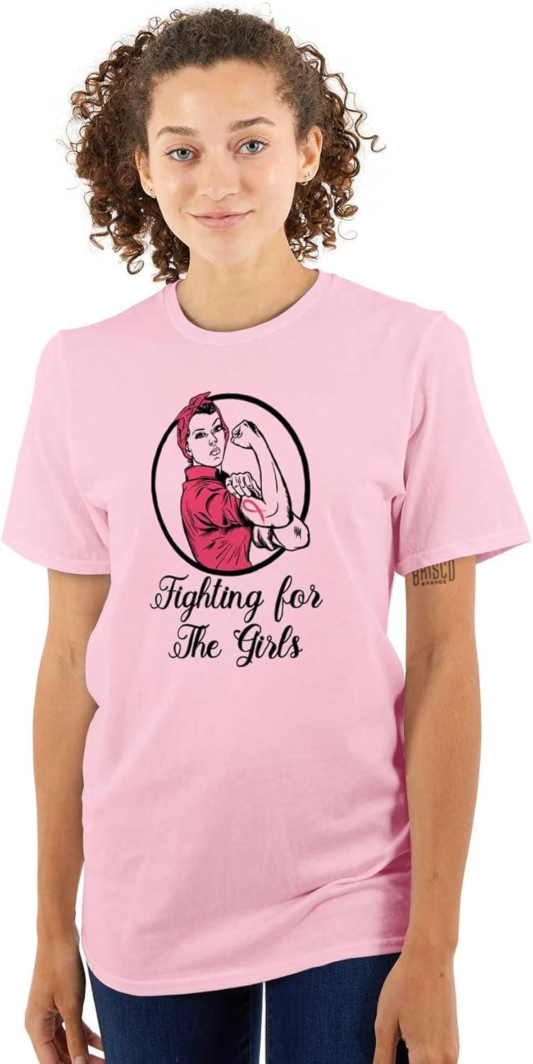 imageBrisco Brands Breast Cancer Fighter Rosie Riveter Womens Graphic T Shirt TeesLight Pink