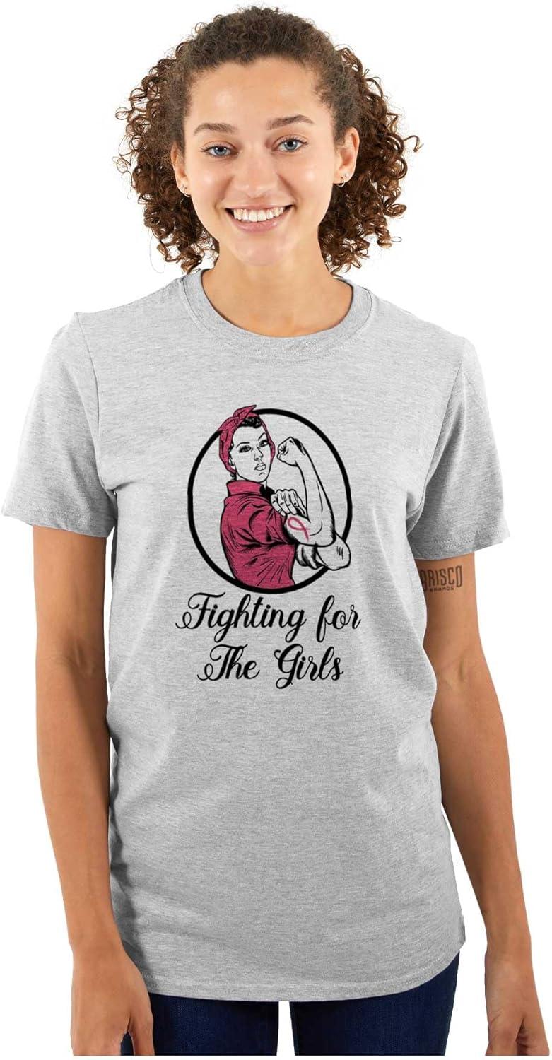 imageBrisco Brands Breast Cancer Fighter Rosie Riveter Womens Graphic T Shirt TeesSport Grey