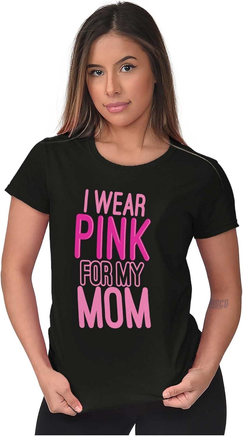 imageBrisco Brands Breast Cancer I Wear Pink for My Mom Womens Slim Fit Graphic TeeBlack