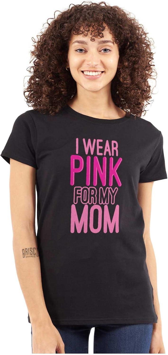 imageBrisco Brands Breast Cancer I Wear Pink for My Mom Womens Slim Fit Graphic TeeBlack