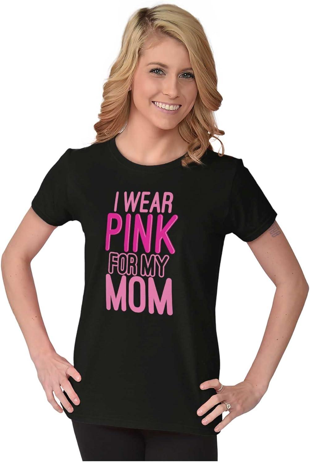imageBrisco Brands Breast Cancer I Wear Pink for My Mom Womens Slim Fit Graphic TeeBlack