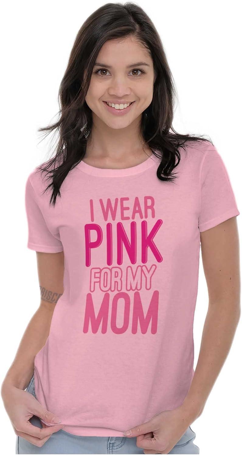 imageBrisco Brands Breast Cancer I Wear Pink for My Mom Womens Slim Fit Graphic TeeLight Pink