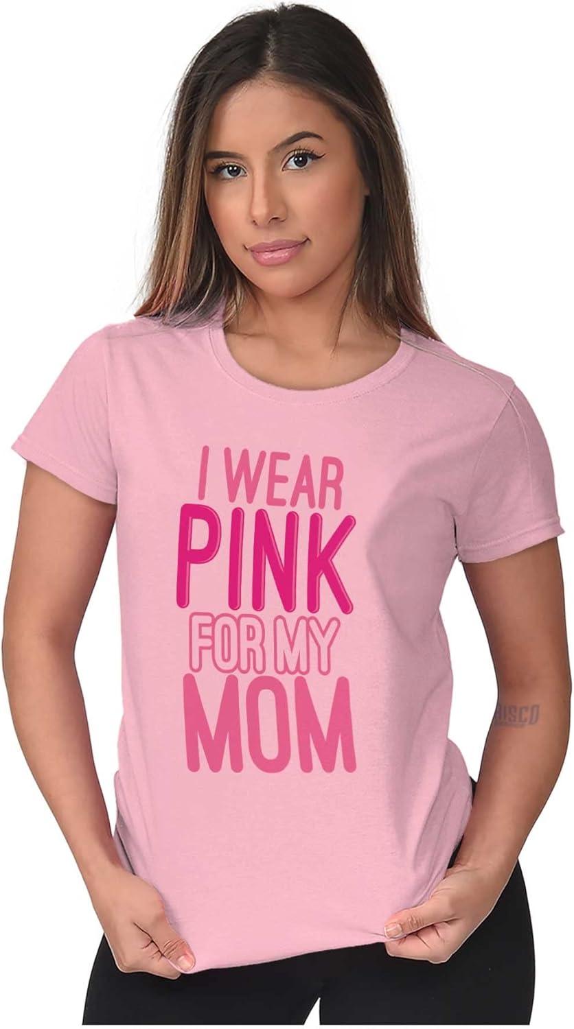 imageBrisco Brands Breast Cancer I Wear Pink for My Mom Womens Slim Fit Graphic TeeLight Pink