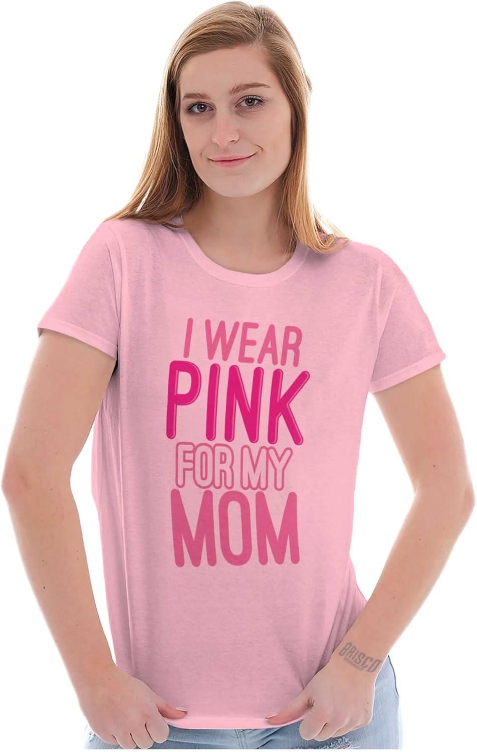 imageBrisco Brands Breast Cancer I Wear Pink for My Mom Womens Slim Fit Graphic TeeLight Pink