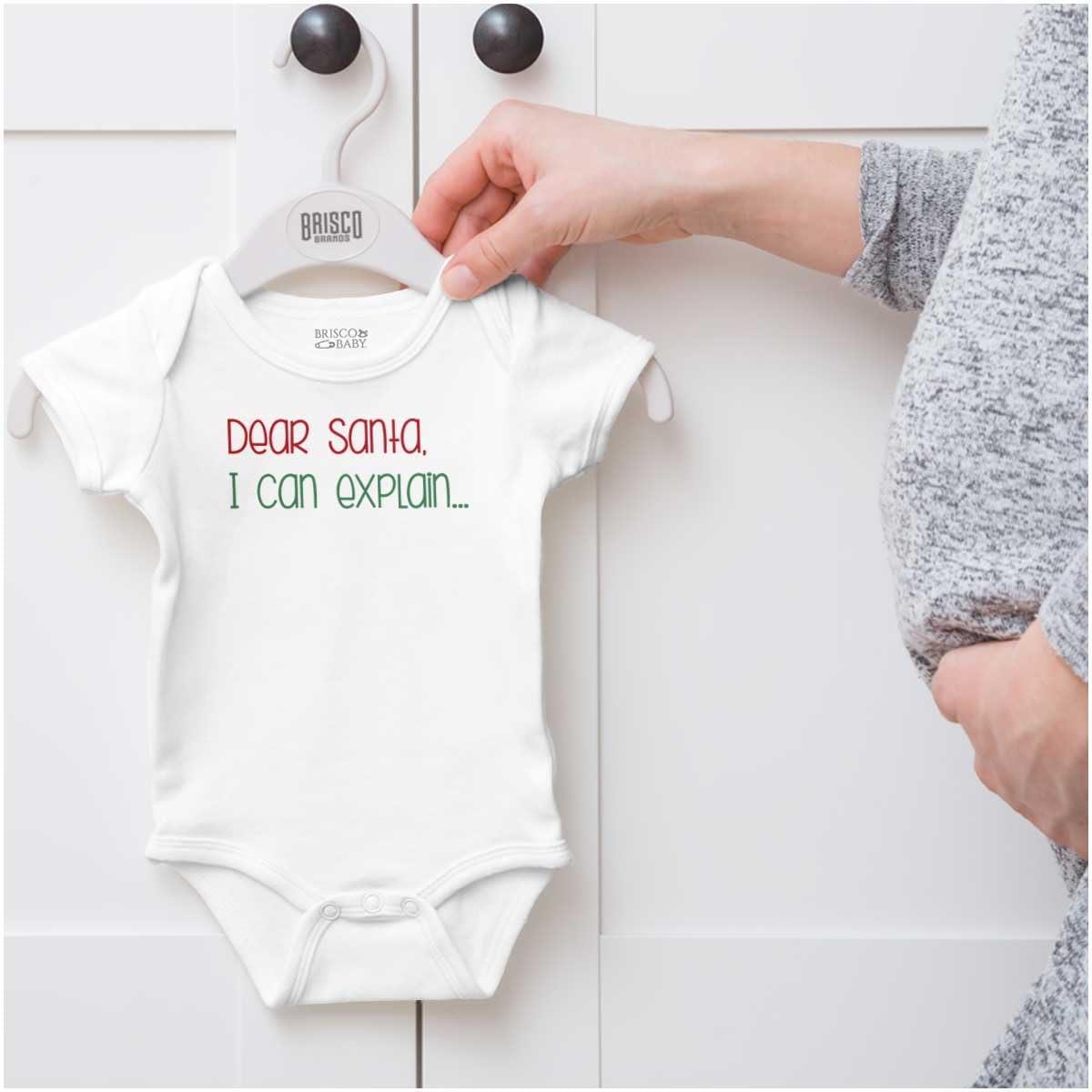 imageBrisco Brands Christmas Dear Santa I Can Explain Baby Romper Boys or GirlsWhite