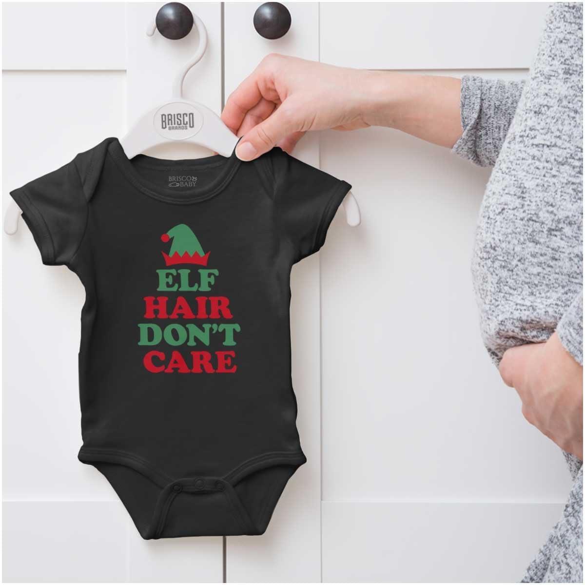 imageBrisco Brands Christmas Elf Hair Dont Care Baby Romper Boys or GirlsBlack