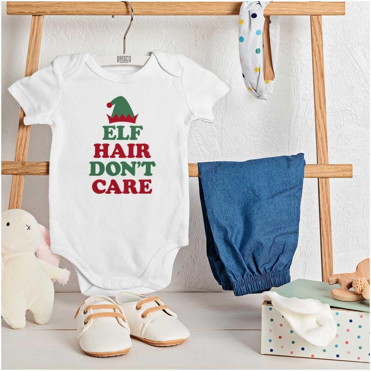 imageBrisco Brands Christmas Elf Hair Dont Care Baby Romper Boys or GirlsWhite