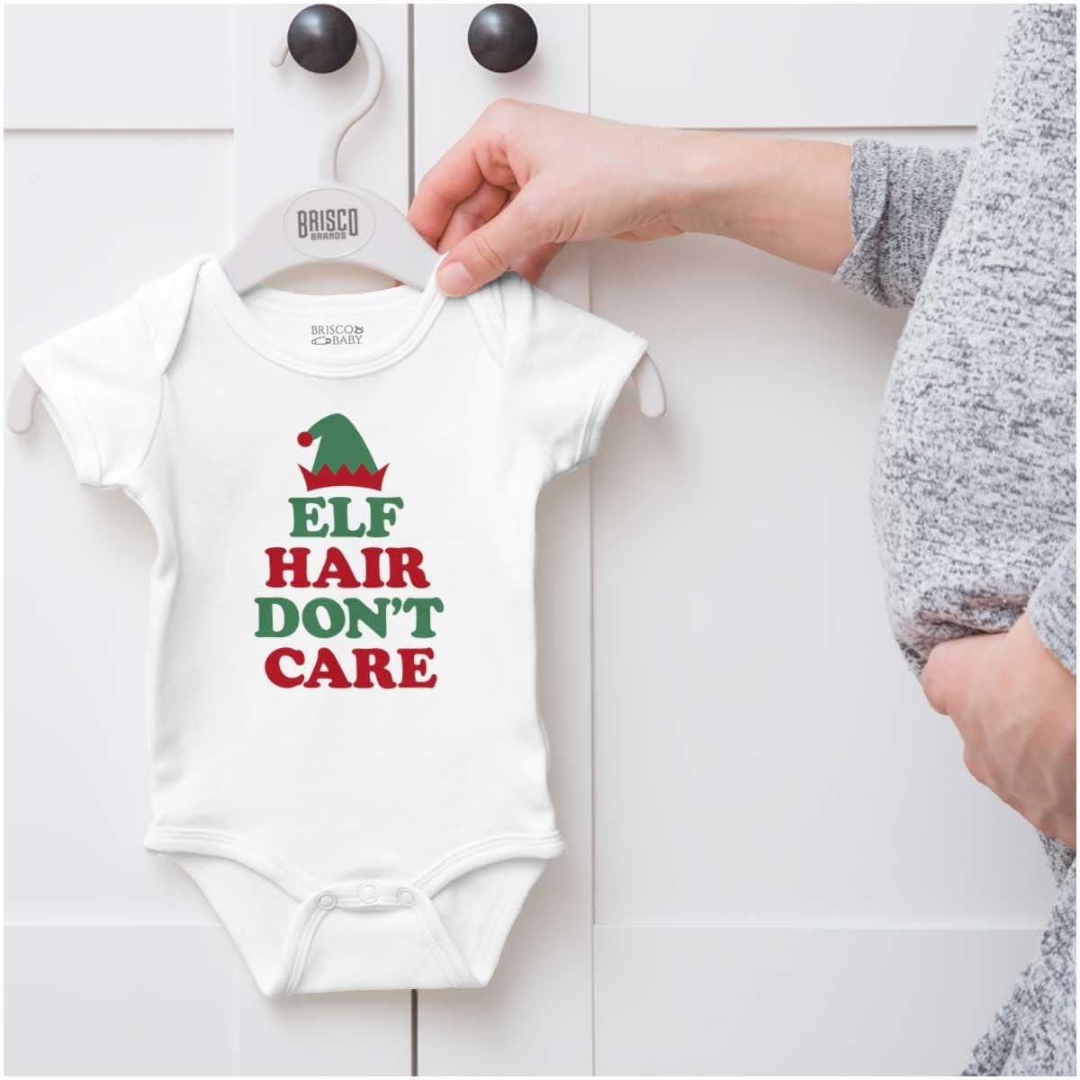 imageBrisco Brands Christmas Elf Hair Dont Care Baby Romper Boys or GirlsWhite