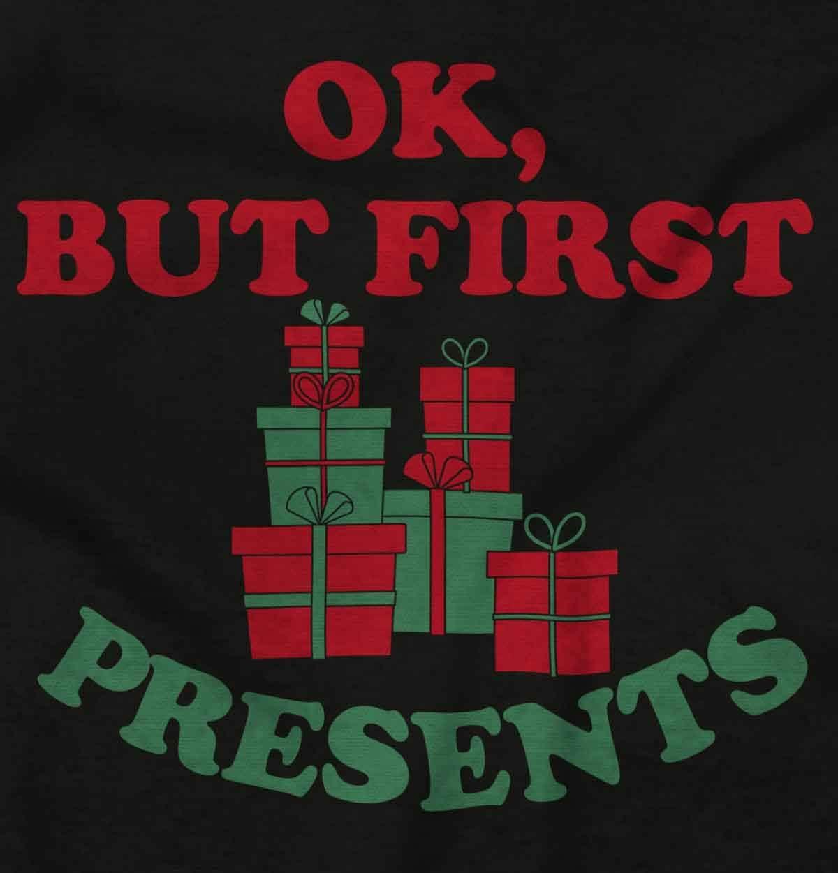 imageBrisco Brands Christmas Ok But First Presents Baby Romper Boys or GirlsBlack