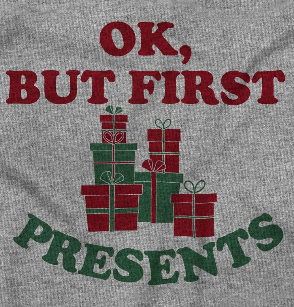 imageBrisco Brands Christmas Ok But First Presents Baby Romper Boys or GirlsHeather