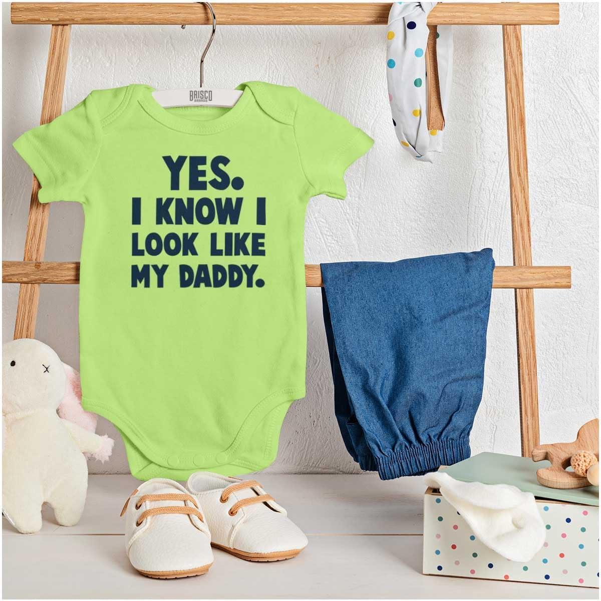imageBrisco Brands Cute I Look Like Daddy Dad Joke Baby Bodysuit Jumper BoysKey Lime