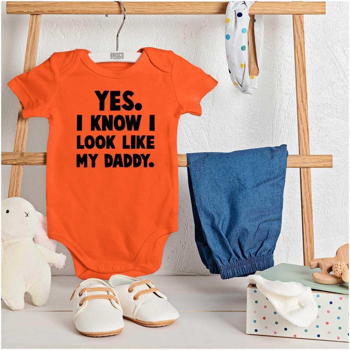 imageBrisco Brands Cute I Look Like Daddy Dad Joke Baby Bodysuit Jumper BoysOrange