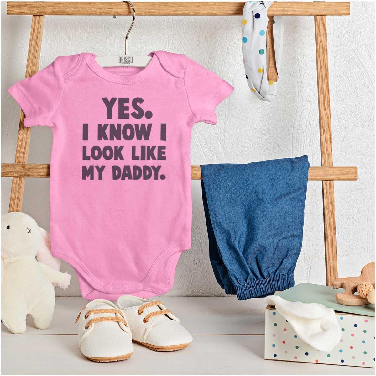 imageBrisco Brands Cute I Look Like Daddy Dad Joke Baby Bodysuit Jumper BoysPink
