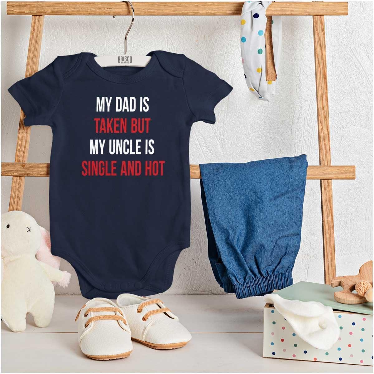imageBrisco Brands Dad Is Taken But Uncle Is Single Baby Romper Boys or GirlsNavy
