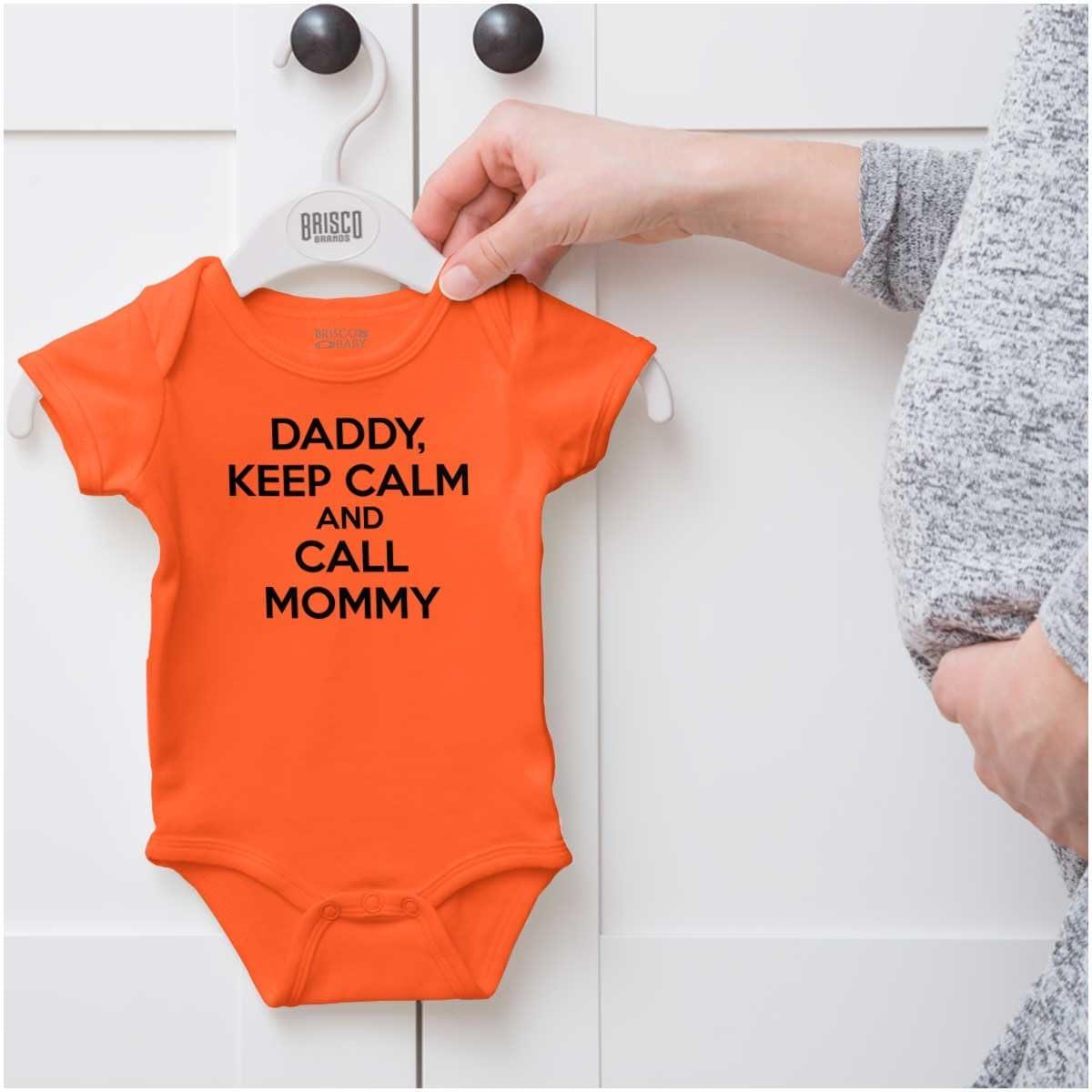 imageBrisco Brands Daddy Keep Calm Call Mommy Funny Baby Romper Boys or GirlsOrange