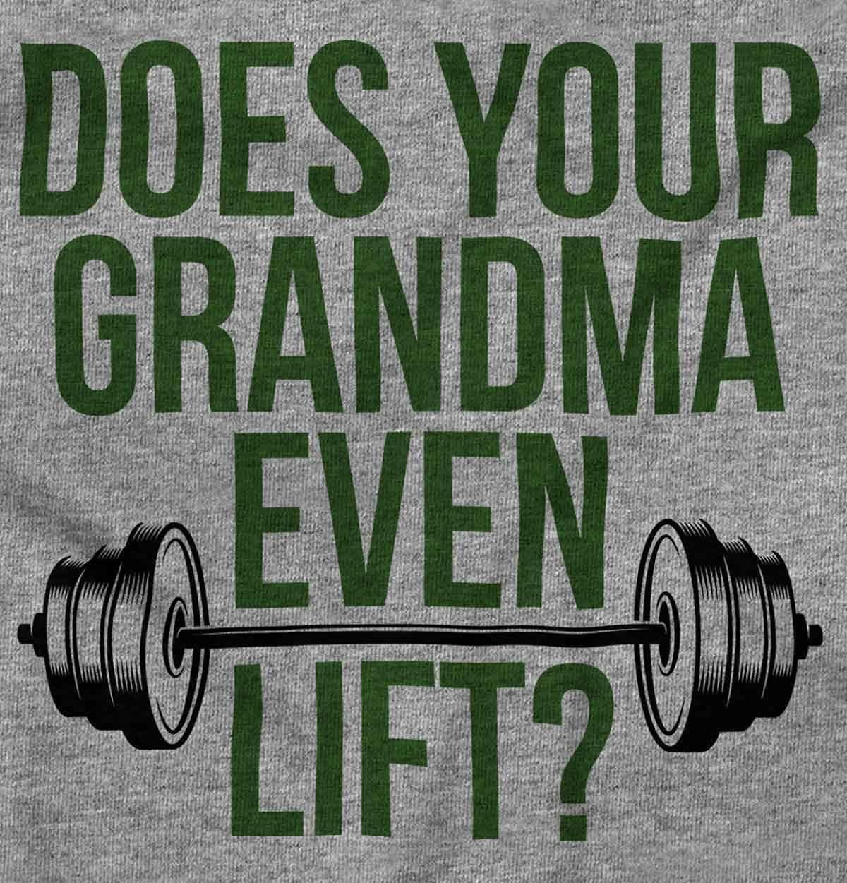 imageBrisco Brands Does Your Grandma Even Lift Exercise Baby Romper Boys or GirlsHeather