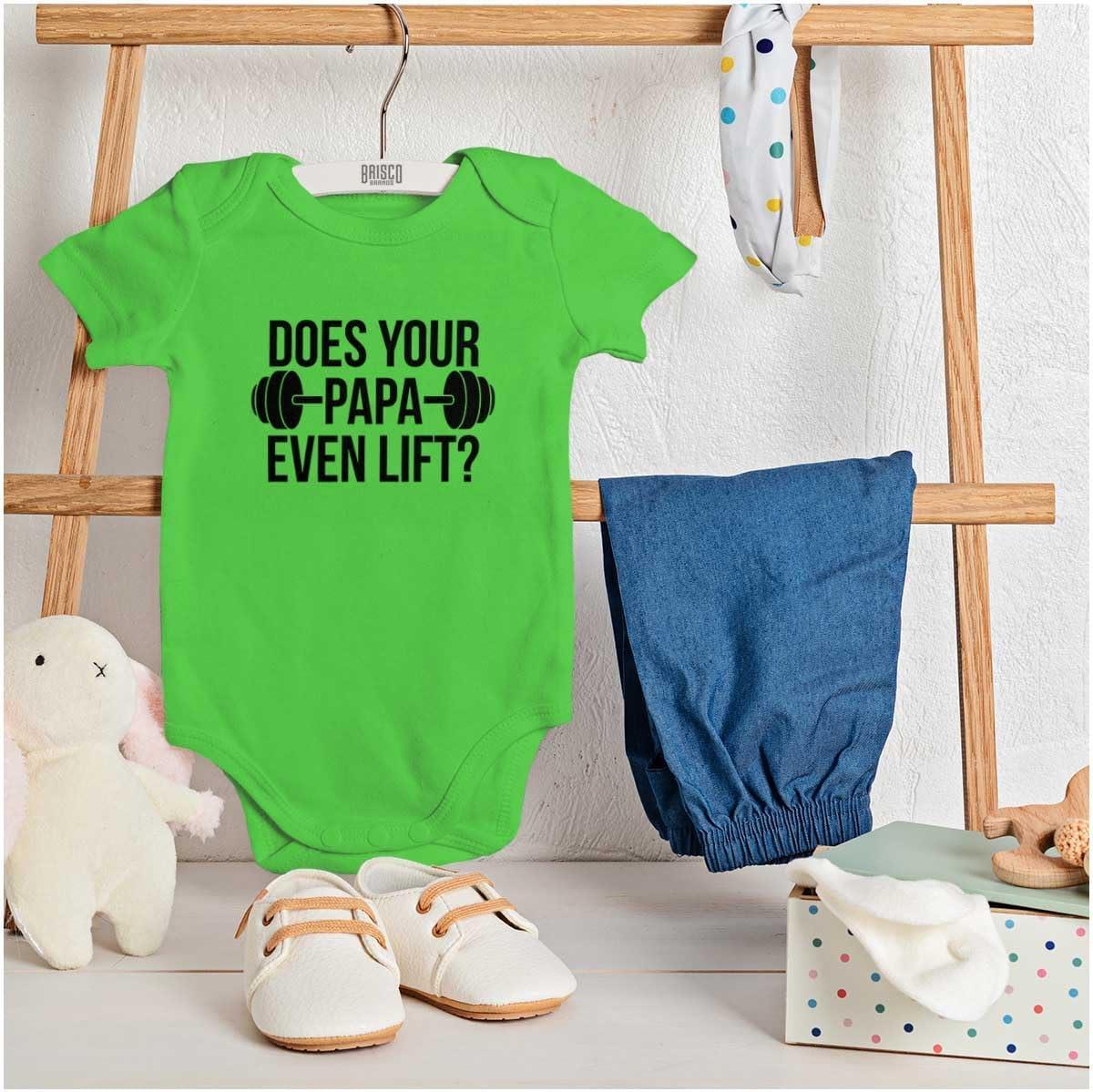 imageBrisco Brands Does Your Papa Even Lift Gym Workout Baby Romper Boys or GirlsApple