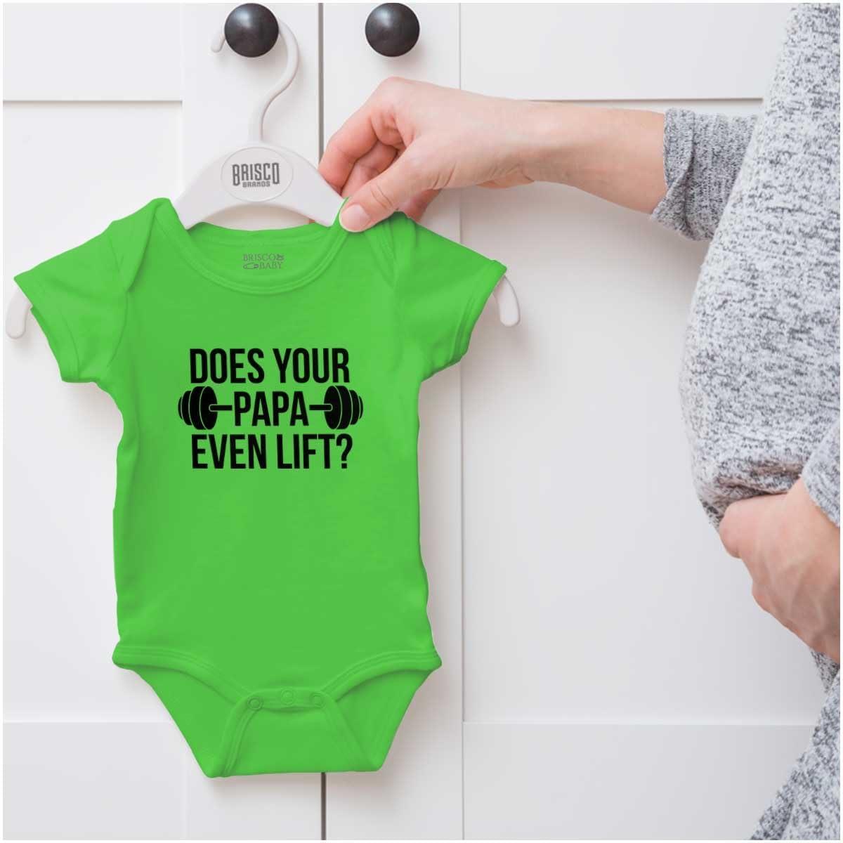 imageBrisco Brands Does Your Papa Even Lift Gym Workout Baby Romper Boys or GirlsApple