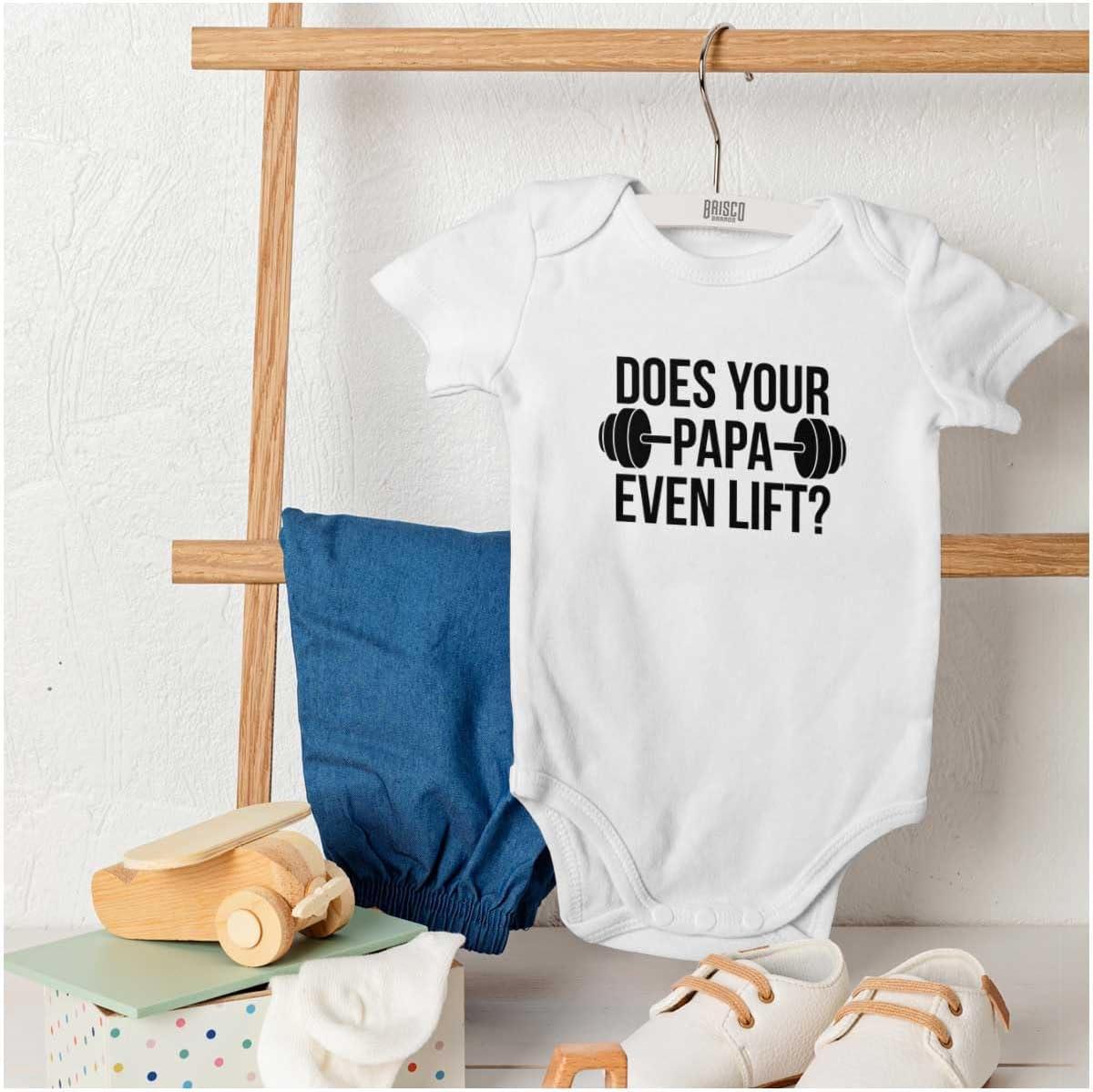 imageBrisco Brands Does Your Papa Even Lift Gym Workout Baby Romper Boys or GirlsWhite
