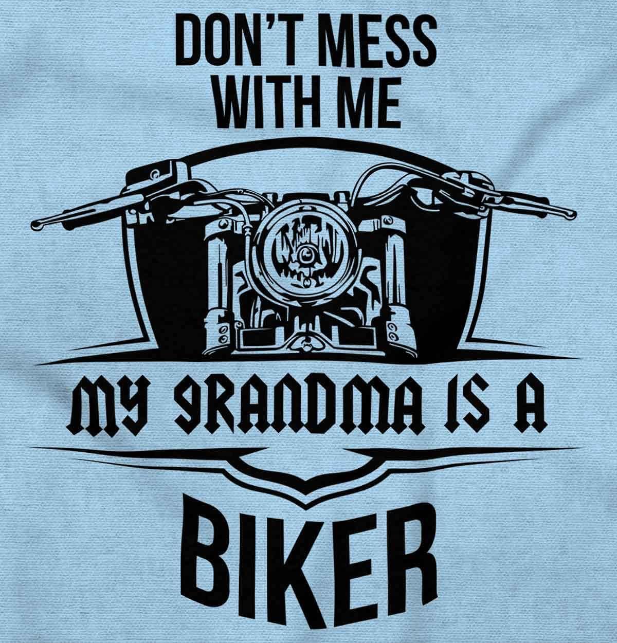 imageBrisco Brands Dont Mess With Me Grandma is a Biker Baby Romper Boys or GirlsLight Blue