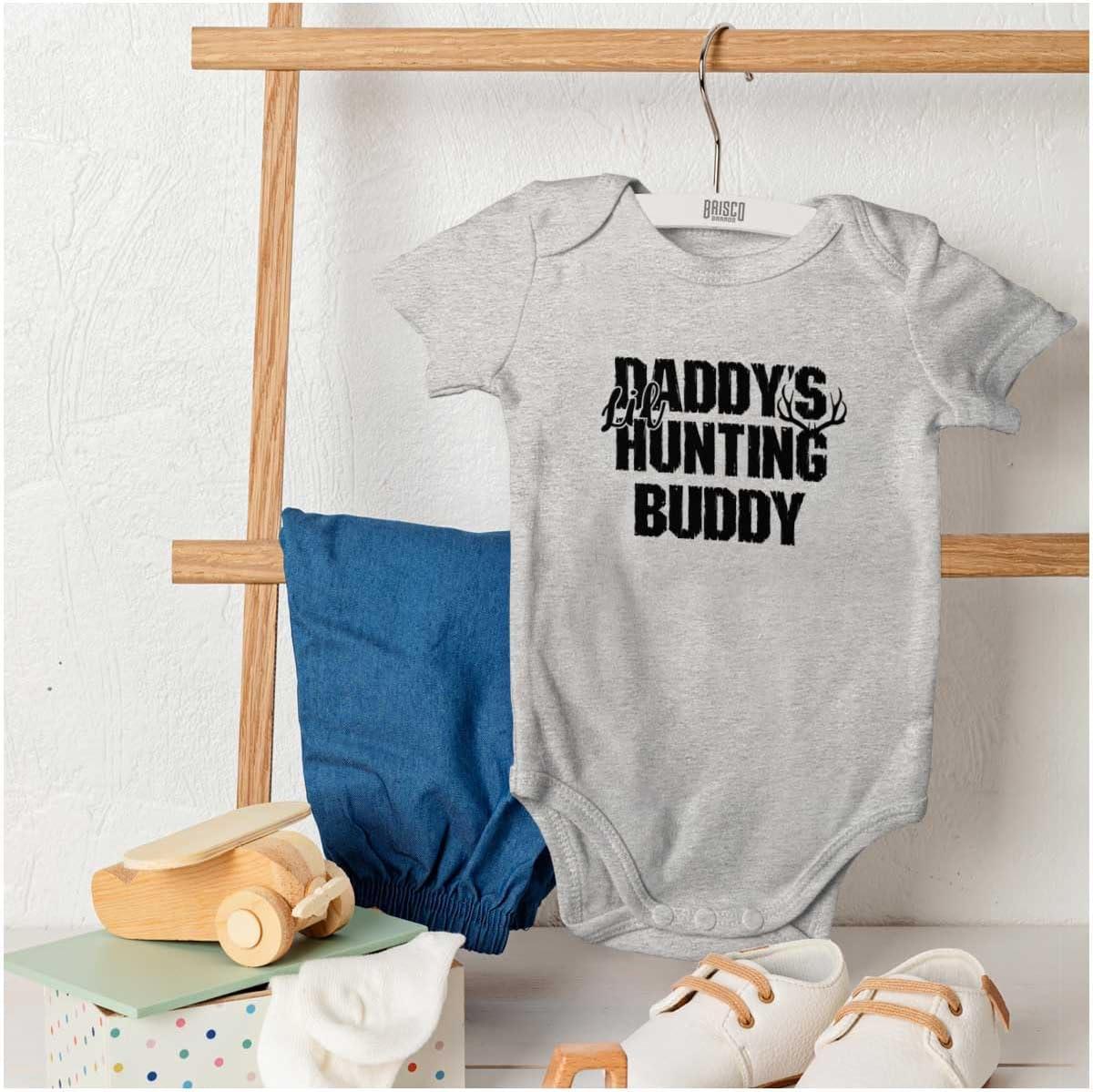 imageBrisco Brands Fathers Day Daddys Lil Hunting Buddy Baby Romper Boys or GirlsHeather