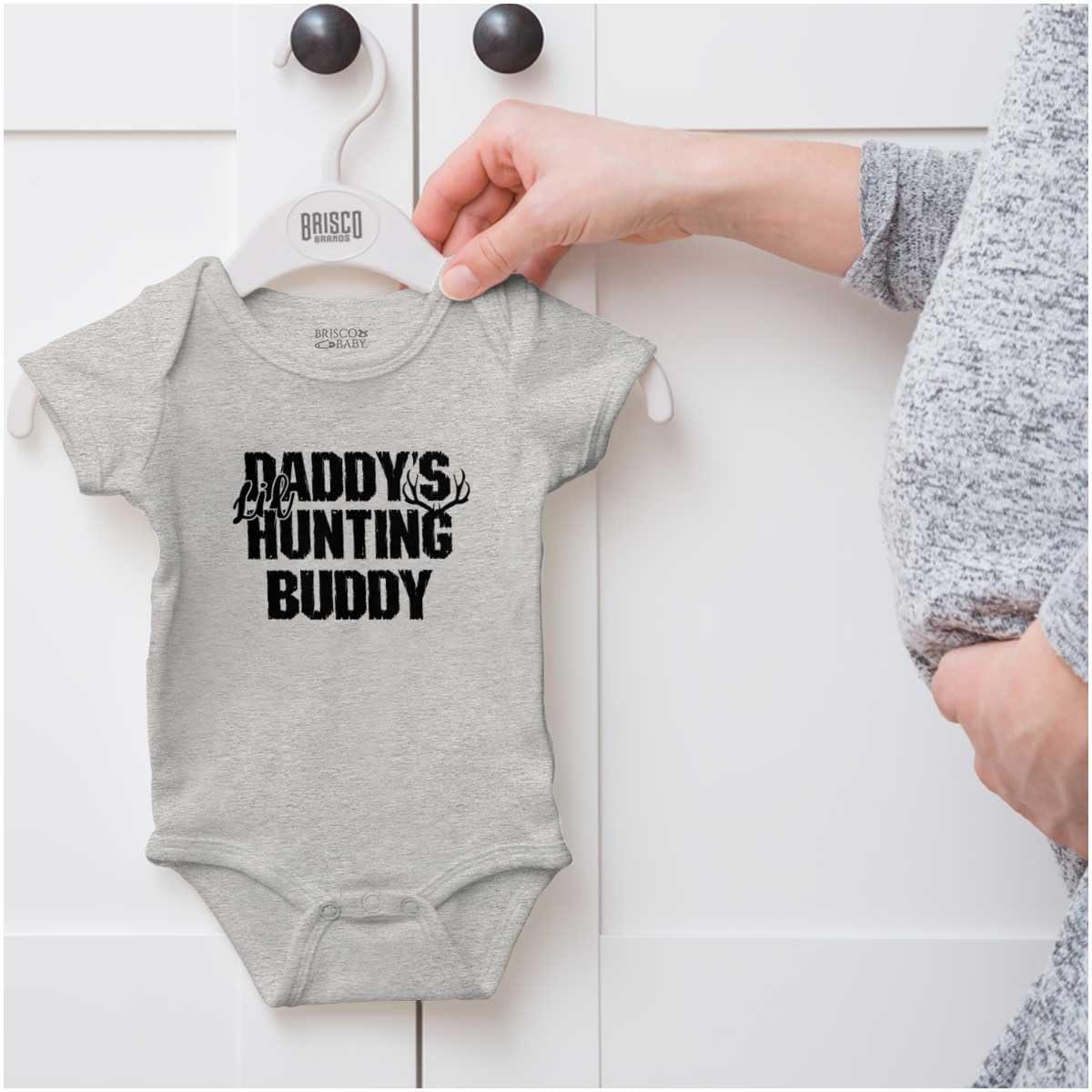 imageBrisco Brands Fathers Day Daddys Lil Hunting Buddy Baby Romper Boys or GirlsHeather
