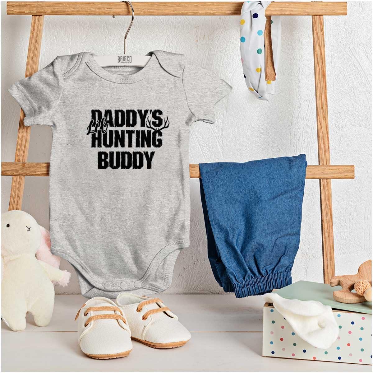 imageBrisco Brands Fathers Day Daddys Lil Hunting Buddy Baby Romper Boys or GirlsHeather