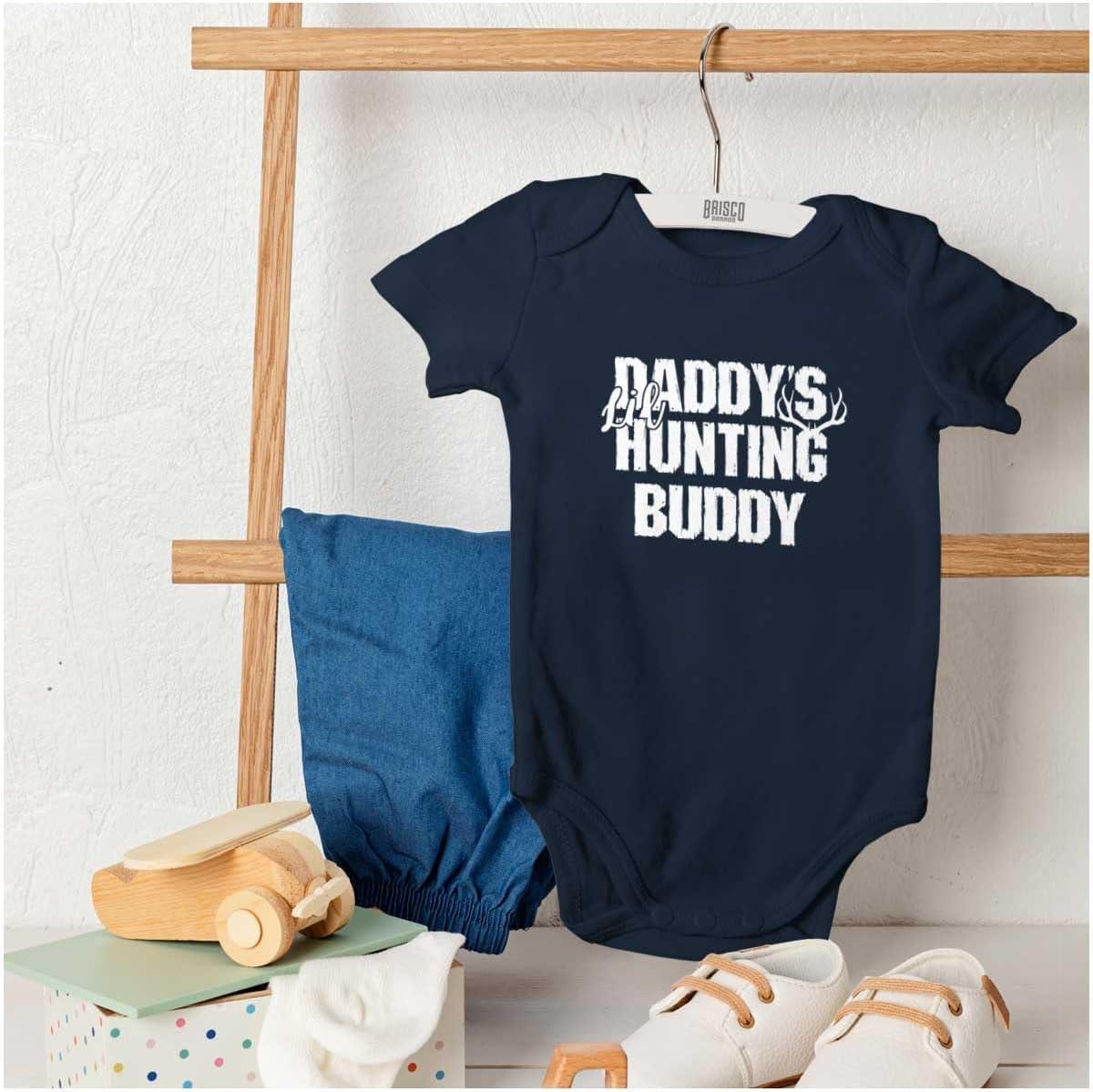 imageBrisco Brands Fathers Day Daddys Lil Hunting Buddy Baby Romper Boys or GirlsNavy