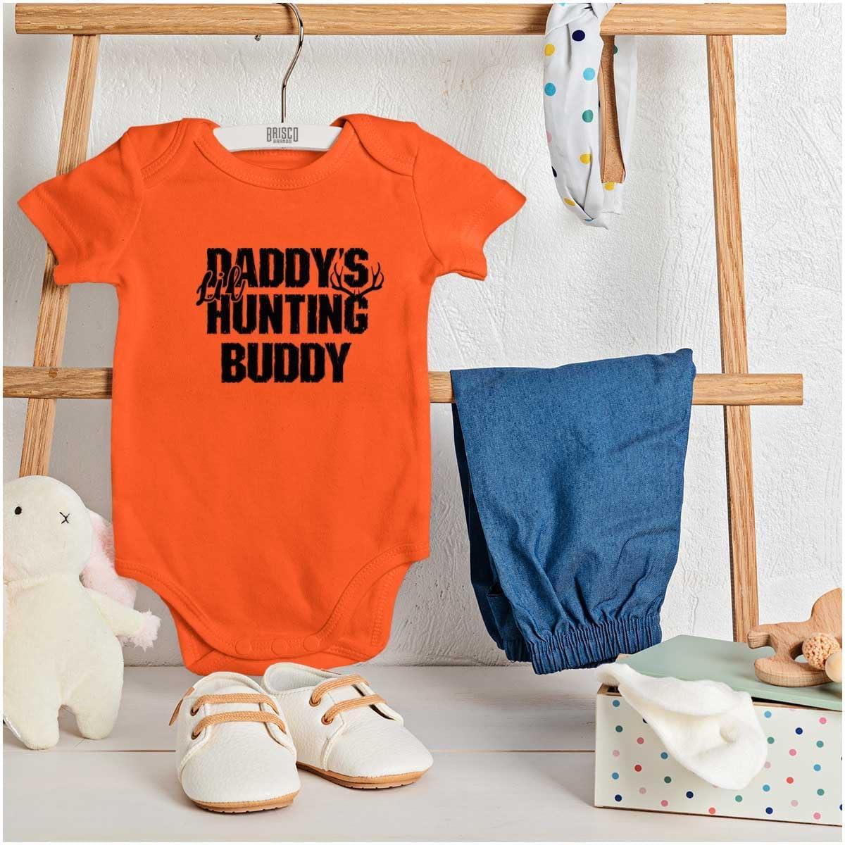 imageBrisco Brands Fathers Day Daddys Lil Hunting Buddy Baby Romper Boys or GirlsOrange