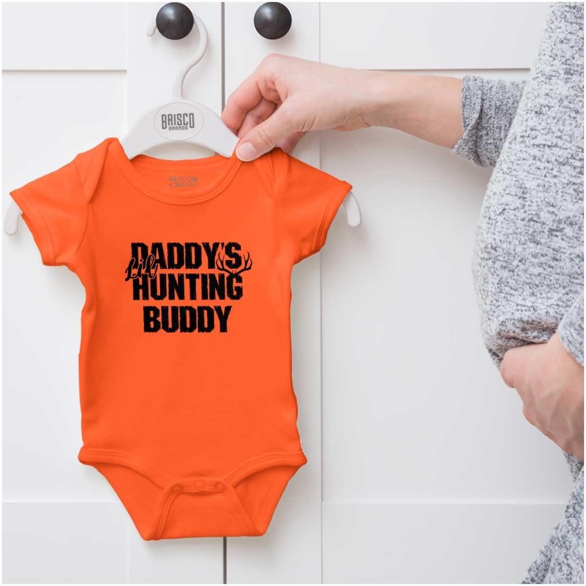 imageBrisco Brands Fathers Day Daddys Lil Hunting Buddy Baby Romper Boys or GirlsOrange