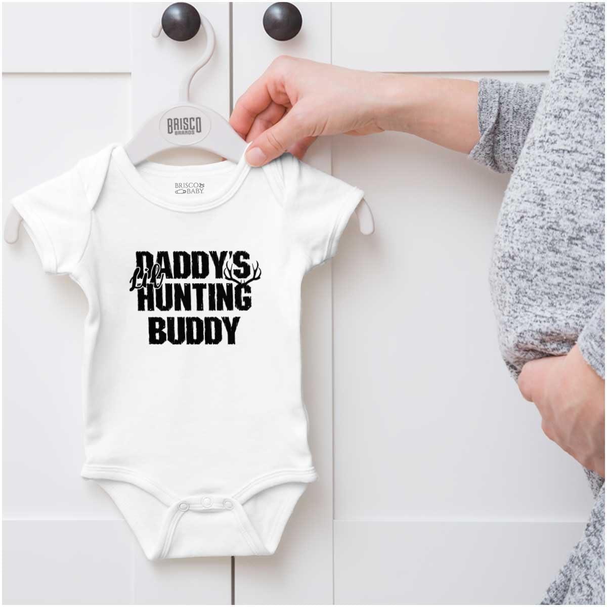 imageBrisco Brands Fathers Day Daddys Lil Hunting Buddy Baby Romper Boys or GirlsWhite