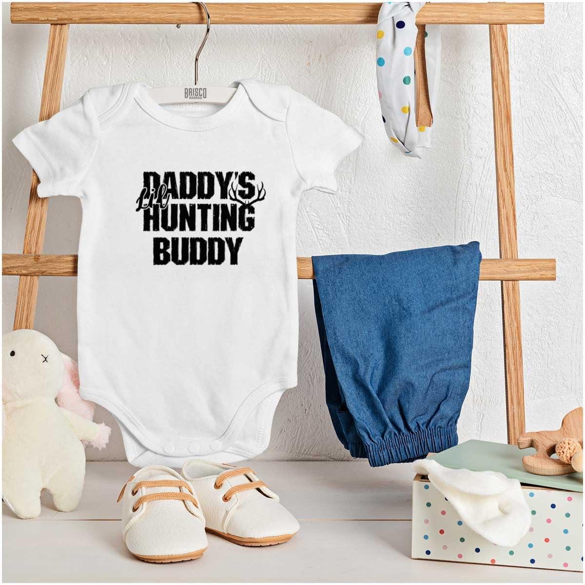 imageBrisco Brands Fathers Day Daddys Lil Hunting Buddy Baby Romper Boys or GirlsWhite