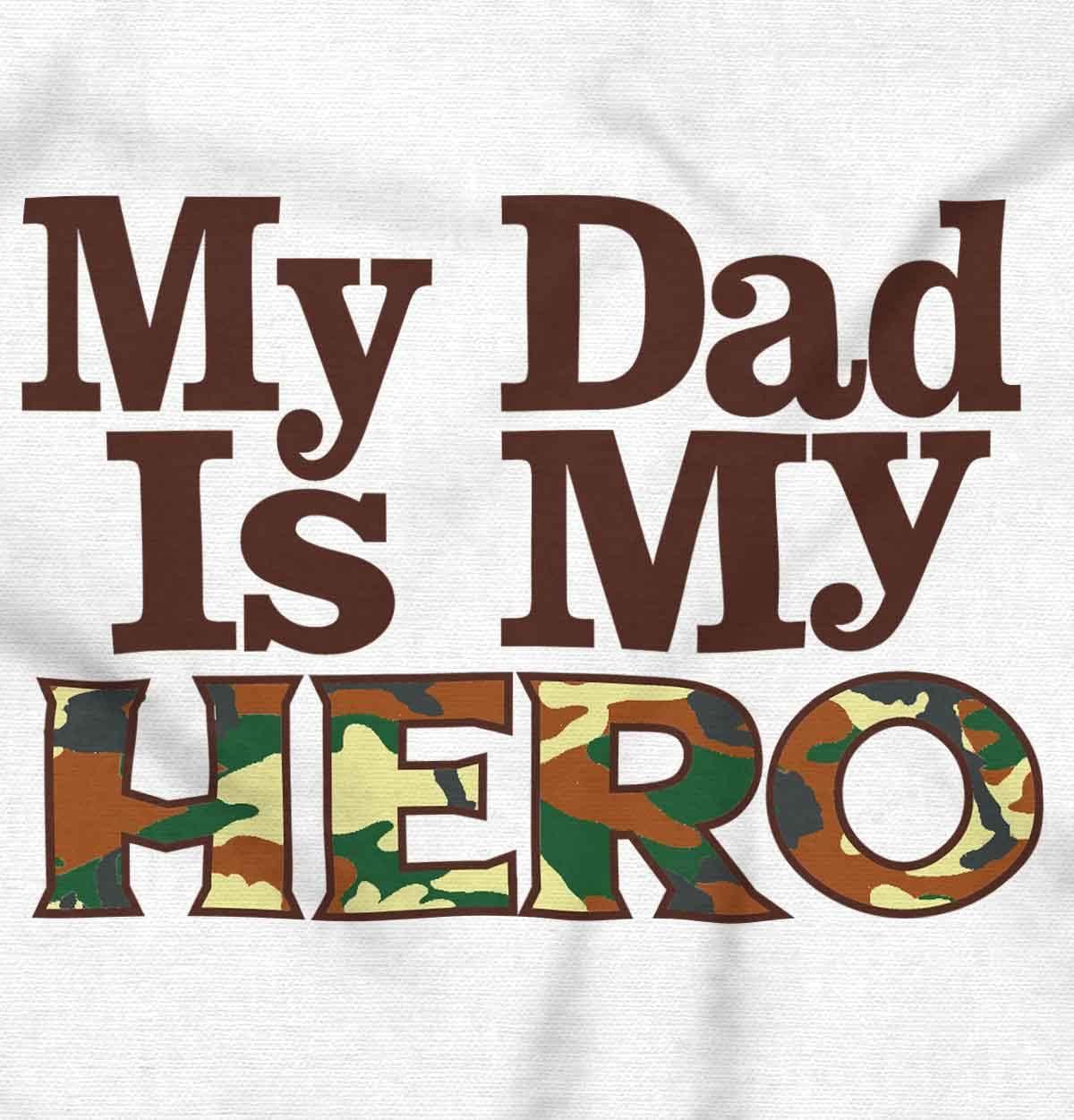 imageBrisco Brands Fathers Day My Dad is My Hero Camo Baby Romper Boys or GirlsWhite