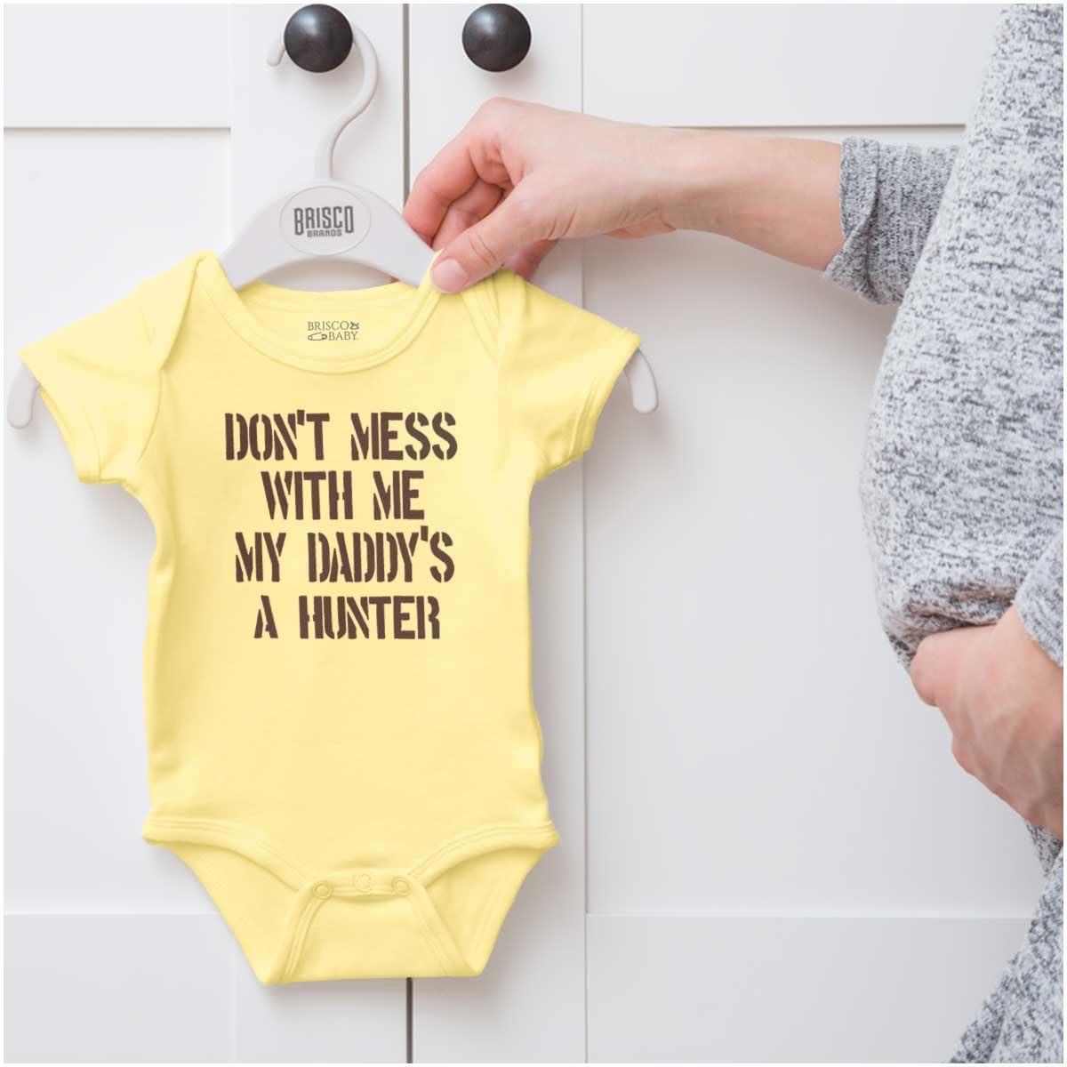 imageBrisco Brands Funny Dont Mess with Me Daddy Hunts Baby Bodysuit Jumper GirlsBanana