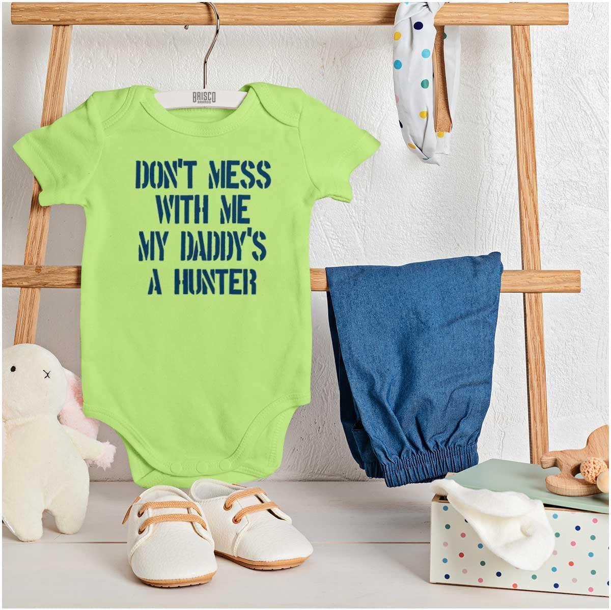 imageBrisco Brands Funny Dont Mess with Me Daddy Hunts Baby Bodysuit Jumper GirlsKey Lime