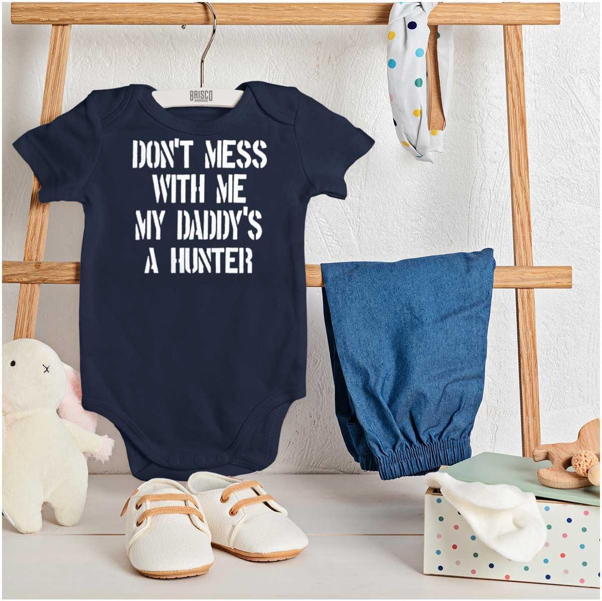 imageBrisco Brands Funny Dont Mess with Me Daddy Hunts Baby Bodysuit Jumper GirlsNavy