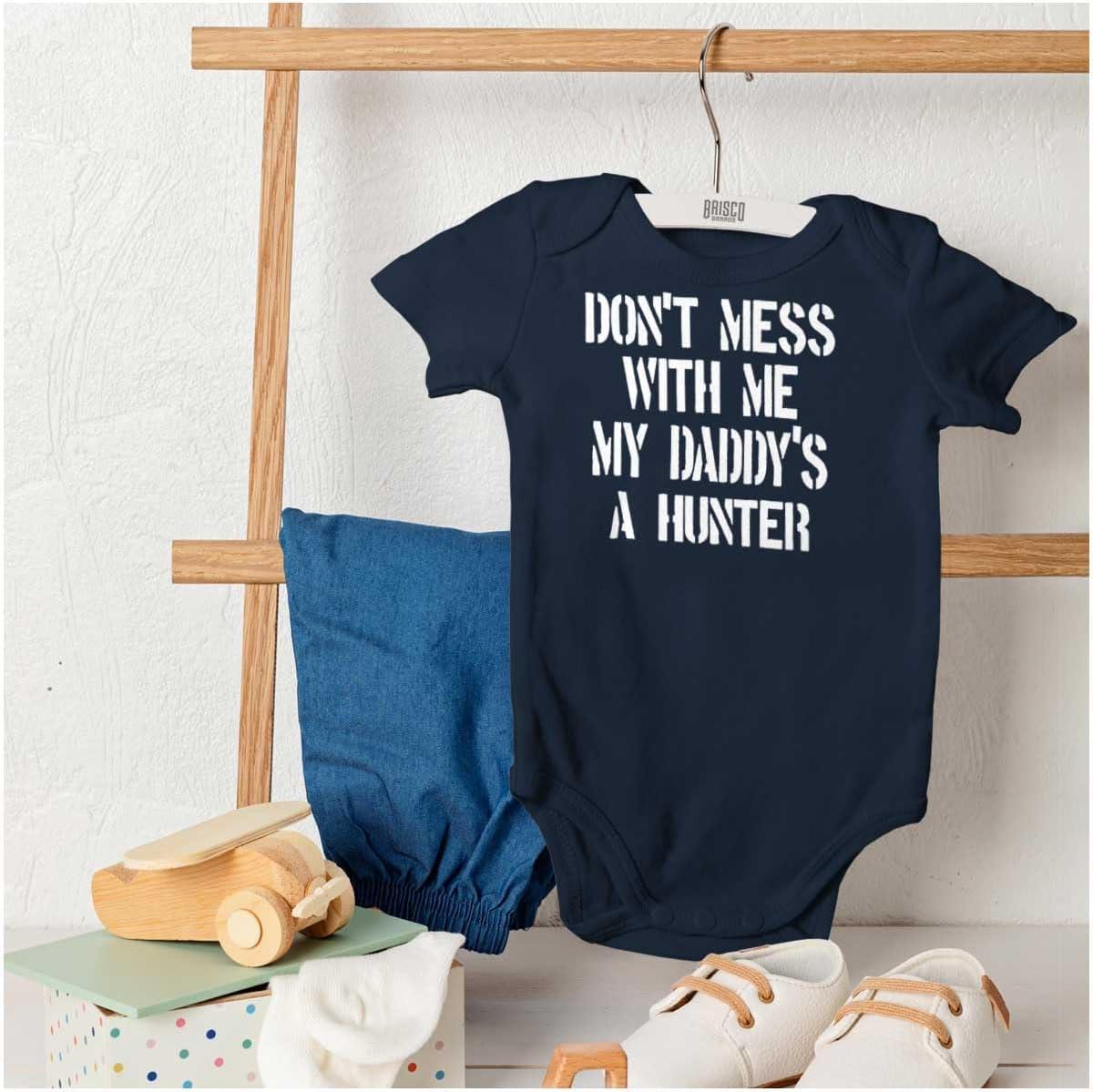 imageBrisco Brands Funny Dont Mess with Me Daddy Hunts Baby Bodysuit Jumper GirlsNavy