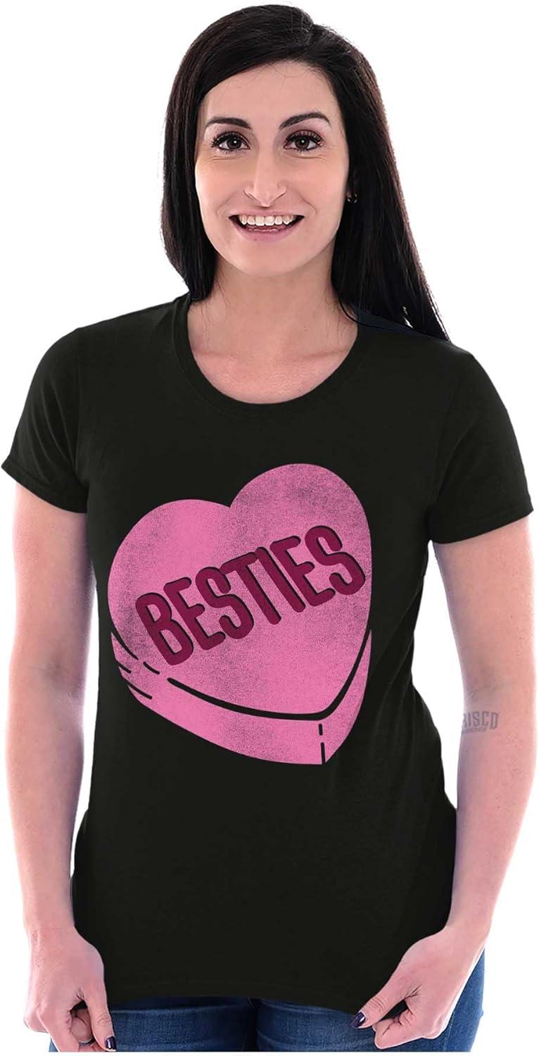 imageBrisco Brands Galantines Besties Candy Heart Womens Slim Fit Graphic TeeBlack