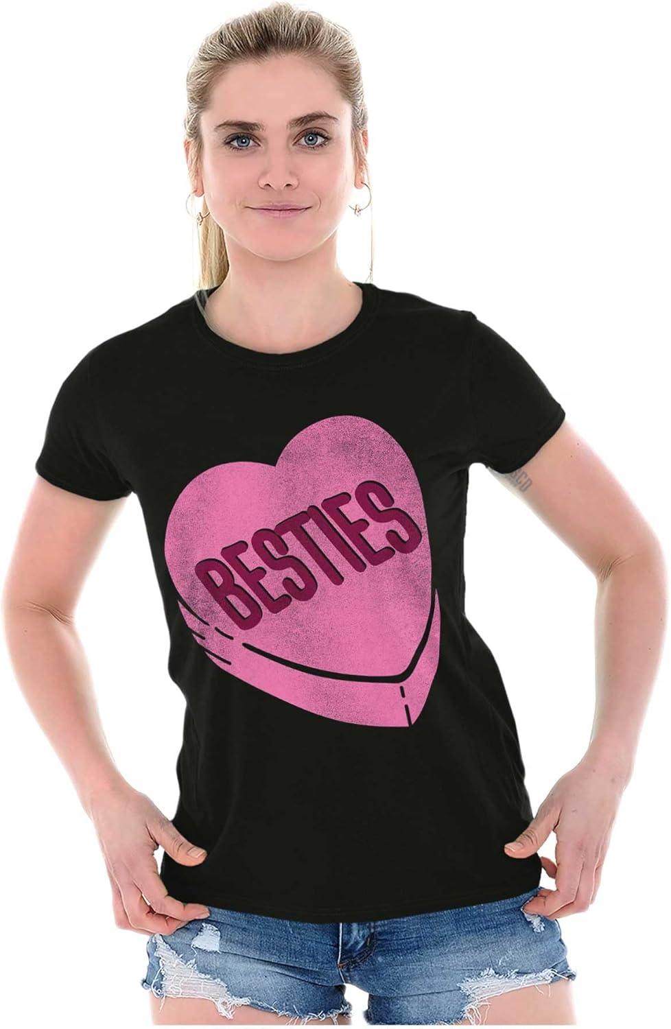 imageBrisco Brands Galantines Besties Candy Heart Womens Slim Fit Graphic TeeBlack