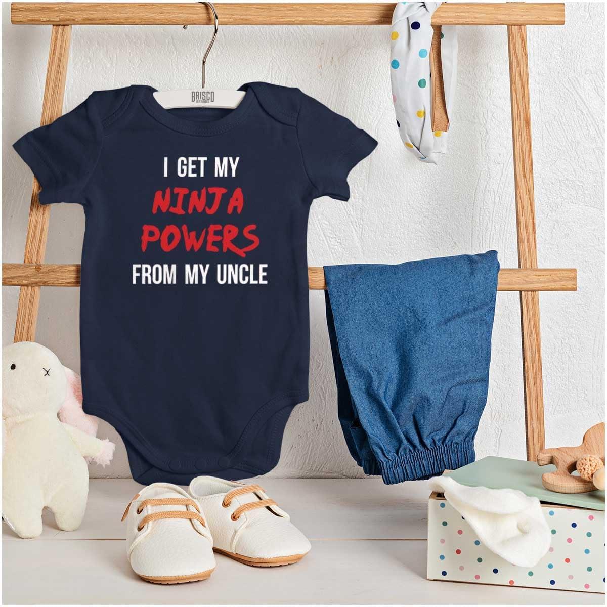 imageBrisco Brands Get My Ninja Powers From My Uncle Baby Romper Boys or GirlsNavy