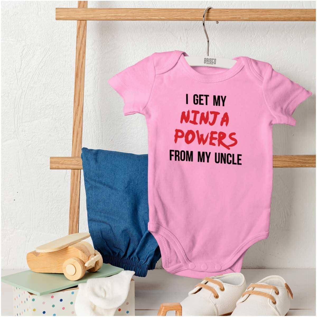 imageBrisco Brands Get My Ninja Powers From My Uncle Baby Romper Boys or GirlsPink