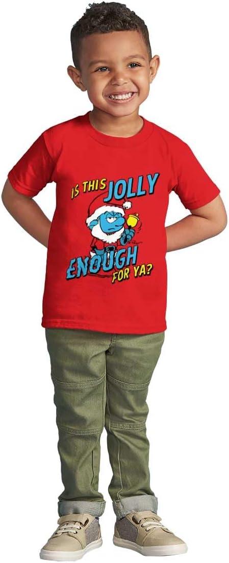 imageBrisco Brands Grumpy Smurf Jolly Enough Xmas Santa Toddler Boy Girl T ShirtRed
